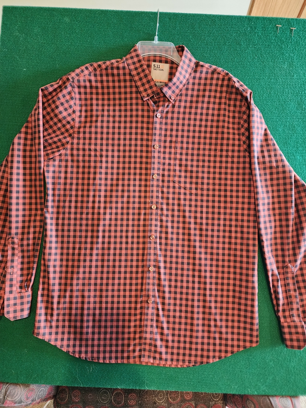 5.11 Tactical Men’s Orange and Black Check Button-Down Shirt